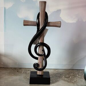 Dicksons Cross w/Intertwined Treble Clef 5 x 11.5 Resin Stone Tabletop Figure